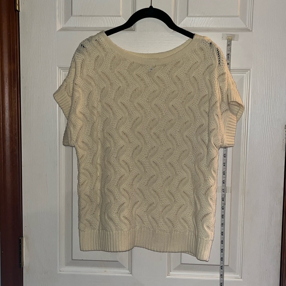 Croft & barrow-L-pale yellow/cream-Short sleeve, crewneck, rib detailing sweater